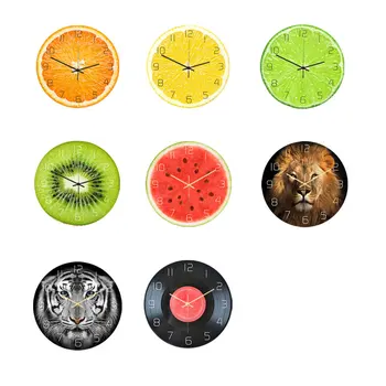 Impressão UV Frutas Animal Relógio de Parede Acrílico Kiwi, Melancia Pintura Mudo Pendurado na Parede Relógio Relógio de Sala de estar Decoração Home