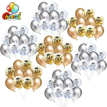 10pcs 18 a 21 de 30º 40º 50º 60º Festa de Aniversário de Confetes Balão de Ouro de Prata de Látex Rodada Globos de Aniversário de Decoração de chá de Bebê