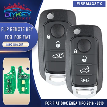 DIYKEY 433.92 MHz ID48 ou 4A Chip 3 / 4 Botão Flip Remoto chaveiro Para Fiat 500X Egea Tipo de 2016 2017 2018 2019 FI5FM433TX