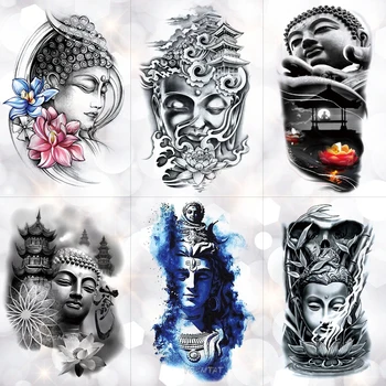 Buda Sakyamuni Impermeável da Etiqueta Temporária Tatuagem de Bambu Lotus Torre de luz de Flash Braço Tatuagens de Corpo Arte Falsa Tatoo