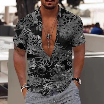 2022 Camisa Havaiana Para os Homens, Curto Praia, Casual, Camisas, Tops 5xl de Verão Blusa Casual de grandes dimensões Vestuário Masculino 3d estampa Floral Tees