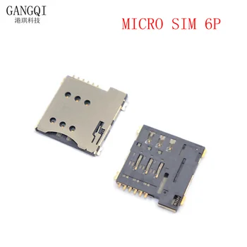 10pcs SIM slot para cartão Micro SIM 6P de 6 Pinos do Titular do cartão de adaptador de conectar-se usar um telefone de auto-Tipo push