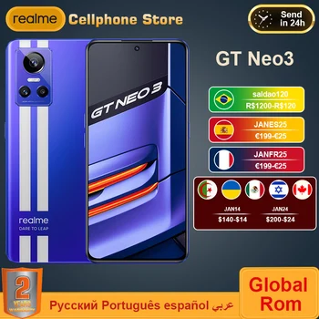 Global ROM realme GT NEO3 NEO 3 5G Smartphone 80/150W Carga Dimensity 8100 120HZ Tela AMOLED de 4500mAh NFC do Telefone Móvel