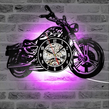 3D Relógio de Parede com Luminoso do DIODO emissor de Motocicleta Forma Motociclista disco de Vinil Relógio de Parede Moto Assistir a Decoração Home
