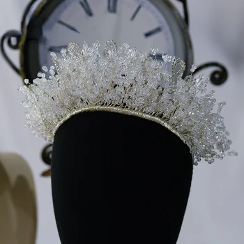 Moda Densa coroa Frisados de Cristal Hairband Cocar de Casamento Nupcial tiara Acessórios de Cabeça das Mulheres
