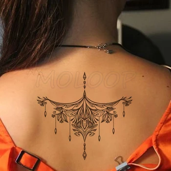 Temporário Falsa Tatoo Preto Mandala Flor de Diamante Mão Etiqueta da Tatuagem Grande Tatto Arte do Corpo para Trás o Braço do Ventre para as Mulheres Garota Homens