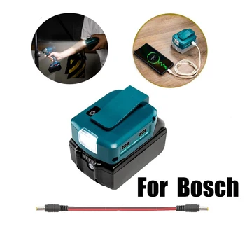Para a Bosch 14,4 V/18V Leão Bateria Dupla conversor USB Porta com Luz LED Holofotes ao ar livre Lanterna para Baterias Bosch