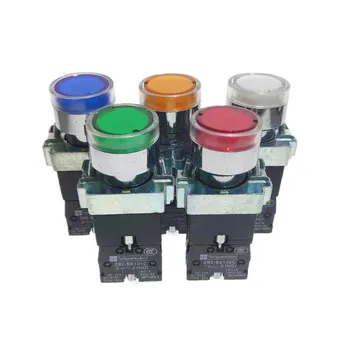 22mm Momentânea XB2-BW3361 Rodada Interruptor de Botão de pressão com Luz LED 1NO 24V/AC220V/AC380V Verde,Vermelho,Amarelo,Azul ZB2-BE101C