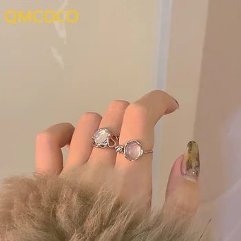 QMCOCO Retro Abrir Oco Anéis Mulher de Luxo forma Simples Temperamento Requintado Engajamento Acessórios de Jóias de Presente