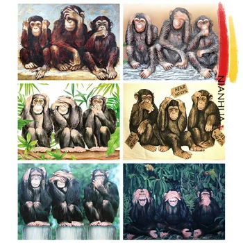 NIANHUA Quadrado Bordado de Diamantes Macaco 5D DIY Rodada de Ponto Cruz Arte Kit Orangotango Decoração Home