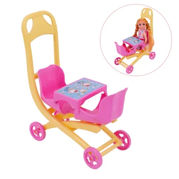 1 Conjunto de Creche Casa de bonecas cor-de-Rosa infantil da Carruagem Carrinho de bebê Carrinho de Mobiliário para a Boneca Barbies da Irmã Kelly Boneca Acessórios