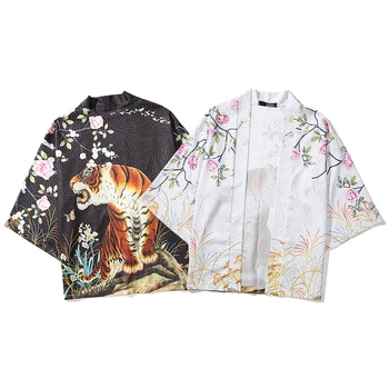 Kimono Homens Japoneses Tigre De Impressão Tradicionais Camisas Masculinas Casaquinho De Yukata Verão Harajuku Streetwear Samurai Traje Masculino Haori