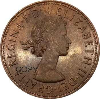 A grã-Bretanha, De 1954, uma moeda de Um Centavo Elizabeth II, 99% de Cobre Vermelha Cópia Moedas de bordo Liso