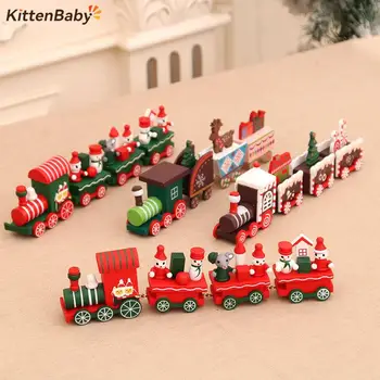 1Pcs Casa de bonecas de Madeira de Trem Enfeite de Natal Decoração de Natal Para Casa Dons Mesa de Natal Decoração de Natal de Mini Brinquedos