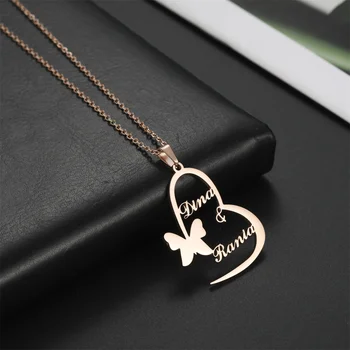 Tangula Personalizado carta pingente de colar de presente amante de nome personalizado da colar de coração em forma de borboleta de aço inoxidável personalizado