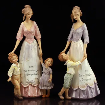 Europeia Retro Resina Mãe Da Criança Estátua Enfeites Artesanato Mesa De Casa Mãe De Crianças Figuras Miniaturas De Decoração, Presentes De Amor A Arte