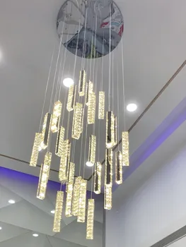 Luxo moderno de Ouro Prata LED Candelabro de Cristal Nórdicos Duplex Construção de Escada em Espiral Lustre da Sala de Jantar Arte Lustre
