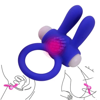 Elastic Coelho Pênis Vibrador Anel de Atraso Ejacualtion Brinquedos Sexuais para os Homens de Silicone Pau Anel vibrador no Clitóris Estimular o Anel da torneira