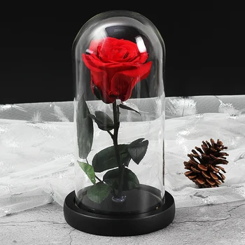 Luminosa tampa de vidro a bela E A Fera Eterna Flor Rosa Floral Decoração do Dia dos Namorados Gif de Aniversário, de Natal, Presente de Casamento