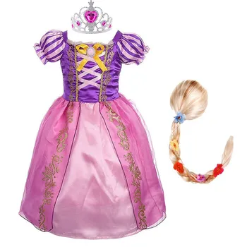 Meninas Rapunzel Traje Crianças Verão Emaranhado de Fantasia Cosplay do Vestido de Princesa Crianças de Aniversário, Carnaval, Festa de Halloween Roupas 2-8T