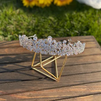 Noiva Simples Coroa de Cristal cheio de Zircão tiara coreano Aniversário de Princesa do cabelo do Casamento jóias