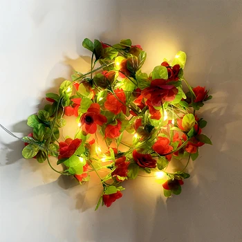 2M LED de Vime Seqüência de Luzes Simulação Flor Folha Verde Hera Trepadeira Quente Branco a Decoração do Jardim Para a Casa Cortina da Porta de Espelho