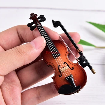 Prática De Novos Violino Versão Atualizada Com Suporte Em Miniatura De Madeira, Instrumentos Musicais Coleção De Enfeites Modelo