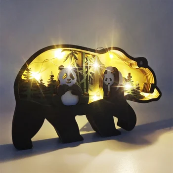 Decoração De Natal De Madeira Oca Gato Panda Diodo Emissor De Luz De Bonito Ambiente De Trabalho Ornamentos De Decoração De Casa De Acessórios Kawaii Noel Figurinhas
