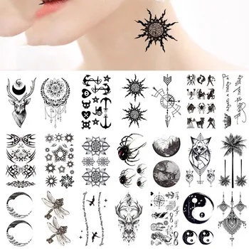Impermeável Tatuagem Temporária Adesivos para as Mulheres de Corpo Inteiro Maquiagem Sol Letras de Símbolos Decalques Flash Fake Tattoos Homens Mulheres