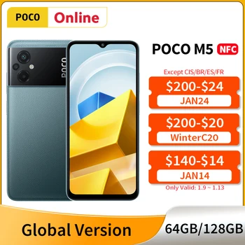 Versão Global POCO M5 Telefone Móvel Helio G99 NFC 50MP Triplo Câmeras 90Hz DotDrop Exibir Bateria de 5000mAh 18W de Carregamento Rápido