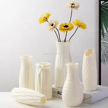 Inquebrável Vaso Imitação de Cerâmica vaso de Flores de Origami Plástico Vasos para a Decoração de um Branco Leitoso Cesta Arranjo de Decoração de Casa
