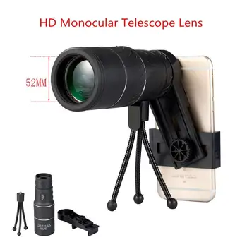 16X 52 de Alta potência HD Monocular luz Baixa Visão Nocturna Câmera de Esportes Telescópio Com a Universal Câmara Clipe Tripé