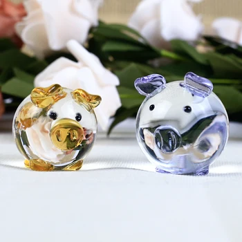 1 Pedaço Bonito Porco Cristal Figuras Miniaturas Artesanais De Vidro Animal De Estimação De Artesanato De Decoração De Casa De Presentes Crianças