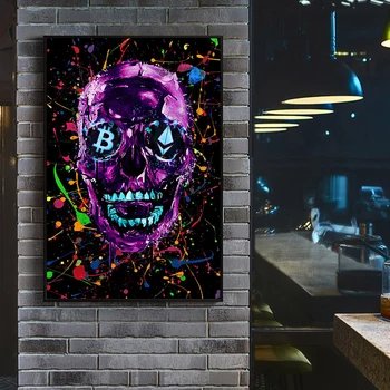Nova Personalidade, De Cor Preto-E-Branco Bitcoin Ethereum Graffiti Crânio Tela De Pintura De Parede De Arte Cartaz A Decoração Home