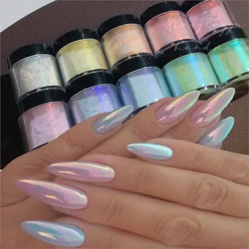 Holográfico de Neon Brilham Unhas de Glitter, 5g Aurora Chrome Pigmento Unhas Pó Fino de Glitter Esfregar o Pó do Espelho polonês Decoração