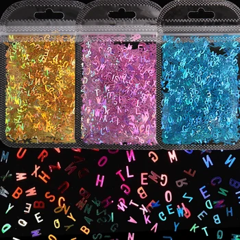 8 Cores da Arte do Prego Letras de Lantejoulas Glitter Holográfico Laser Letras 3D Iridescente DIY Nail Art Decorações de Unhas Acessórios